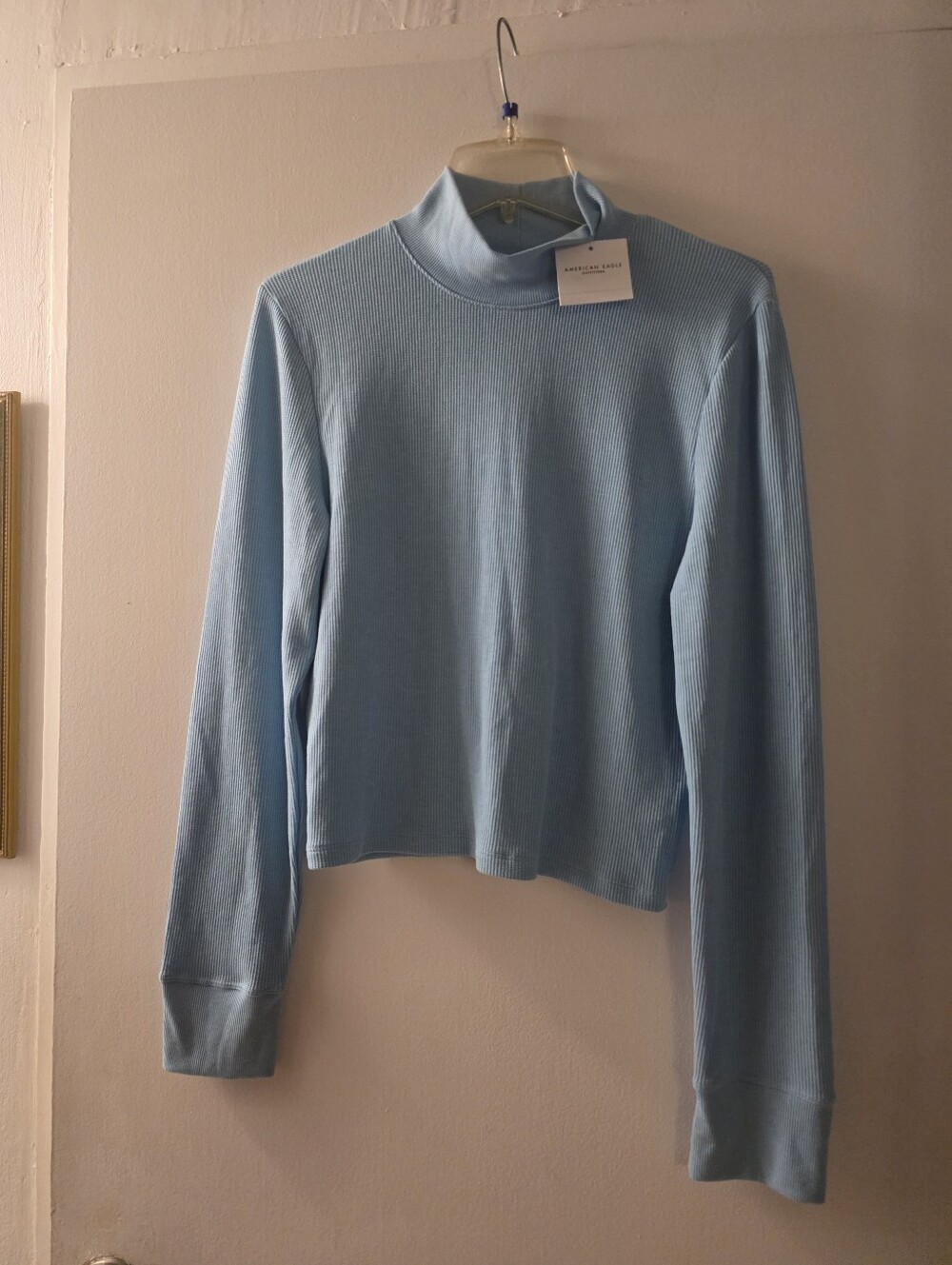 American Eagle Outfitters Light Blue Ribbed Mock Neck Sweater
